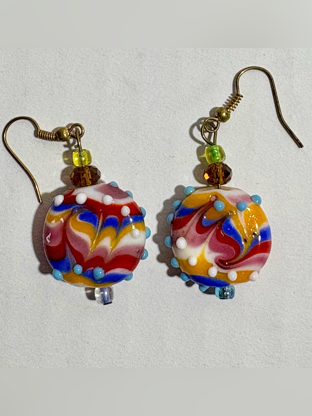 Artisan lampwork multi color glass earrings